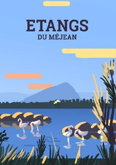 Plakat der Illustratorin Laura Gassin von den Teichen von Méjean in Montpellier